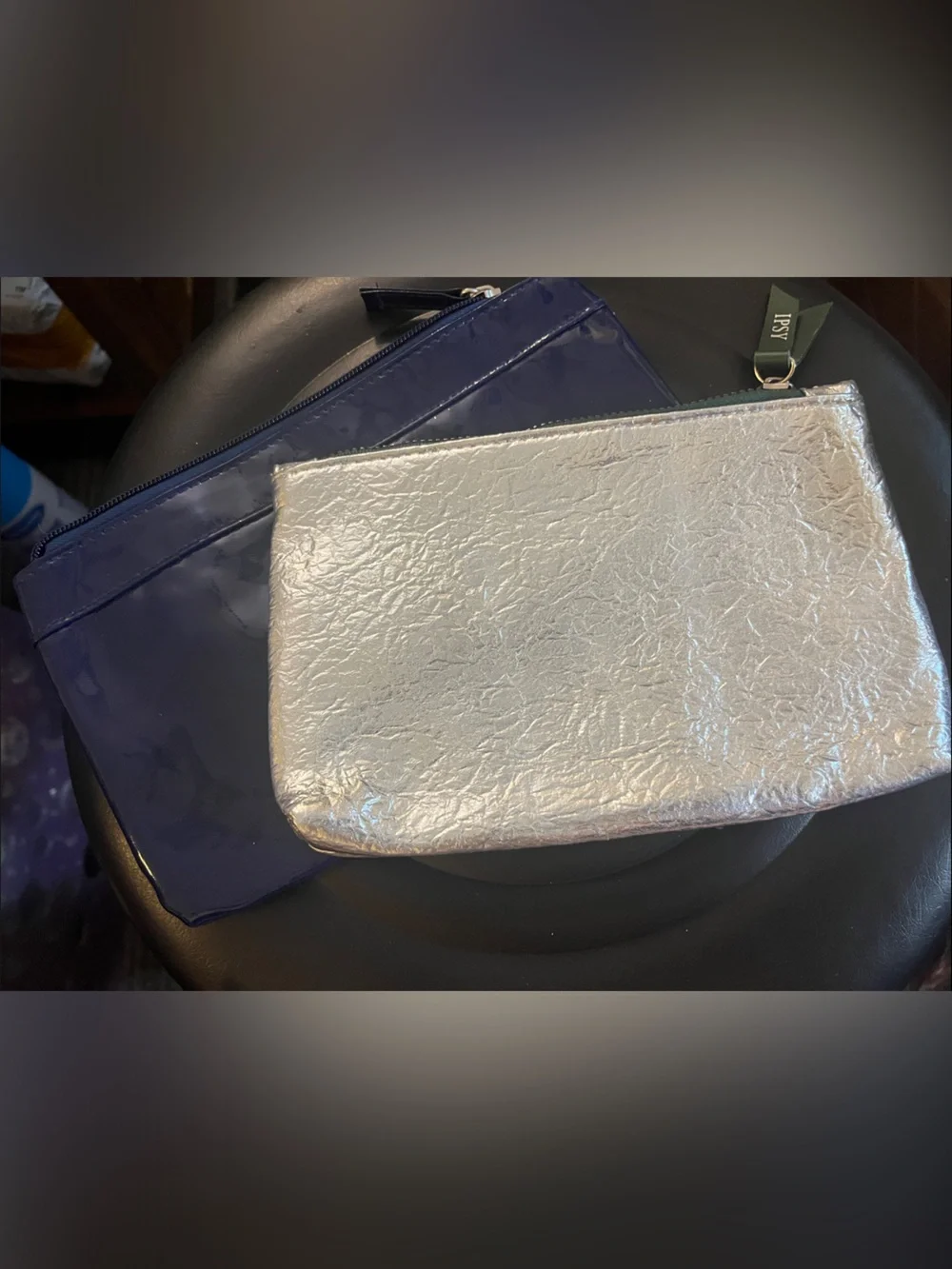 Metallic Silver Cosmetic Pouch with Navy Travel Pouch - Unbranded 33